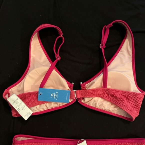 NWT Cupshe Pink Wave U-Ring Bikini Top & High-Rise Bottoms Set - Picture 5 of 5